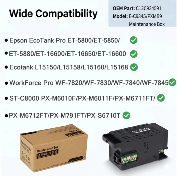 Epson C9345 Maintenance Box Compatible for epson L8050 L18050 Wf7820 Stc8000 Printer