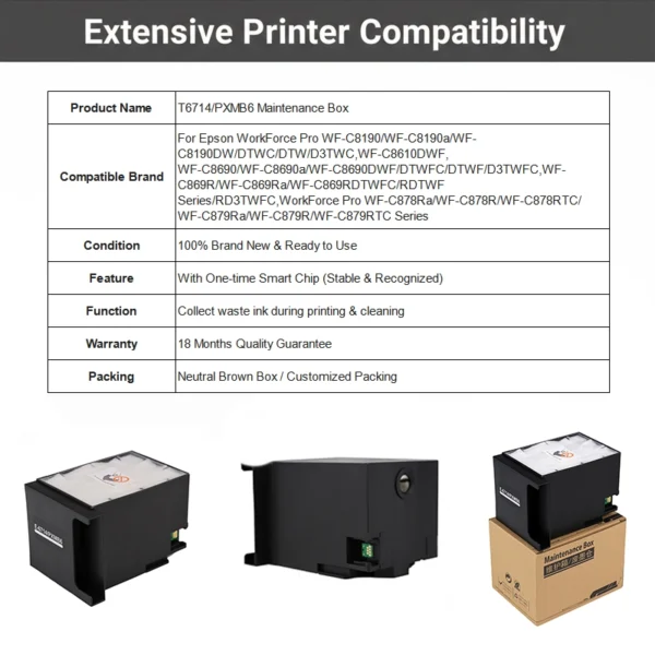 T6714 C13T671400 Maintenance Box for epson PXMB6 Use in Workforce Pro Wfc8190 Wfc7690 Wfc869 Wfc879 Wfc878