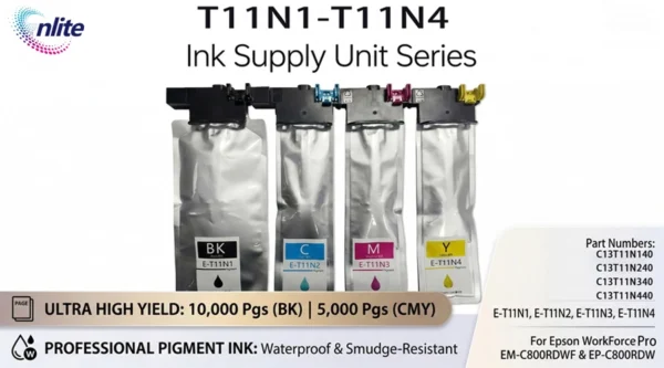 Enlite T11n Inkjet Ink Pack Cartridge T11n1 T11n2 T11n3 T11n4 Compatible for Epson Workforce Pro Ep-c800rdw Em-c800rdwf Printer