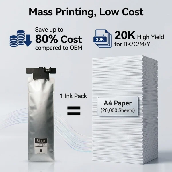 20K Pages High Yield T13L Ink Bag for Epson EMC8100RDWF C8101RDWF Pigment Ink Pack with Stable Chip T13L1 T13L4 Replacement