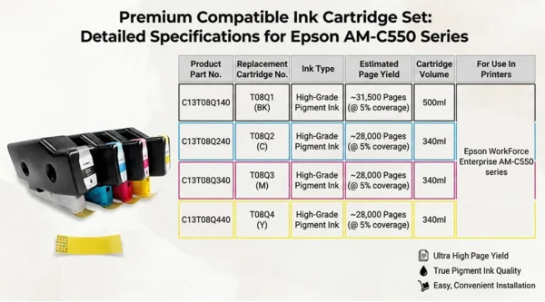 Enlite for Epson T08Q1 T08Q2 T08Q3 T08Q4 Business Printing Cartridges C13T08Q140 for WorkForce Enterprise AM C550 Series