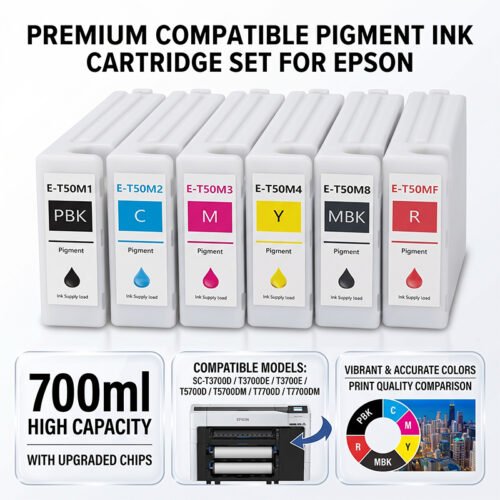 T50M.2 Enlite 700ml Compatible for Epson T50M Series Pigment Ink Cartridge with Chip for SureColor SC-T3700D T5700D T7700D