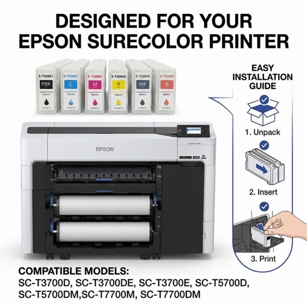 Enlite 700ml Compatible for Epson T50M Series Pigment Ink Cartridge with Chip for SureColor SC-T3700D T5700D T7700D