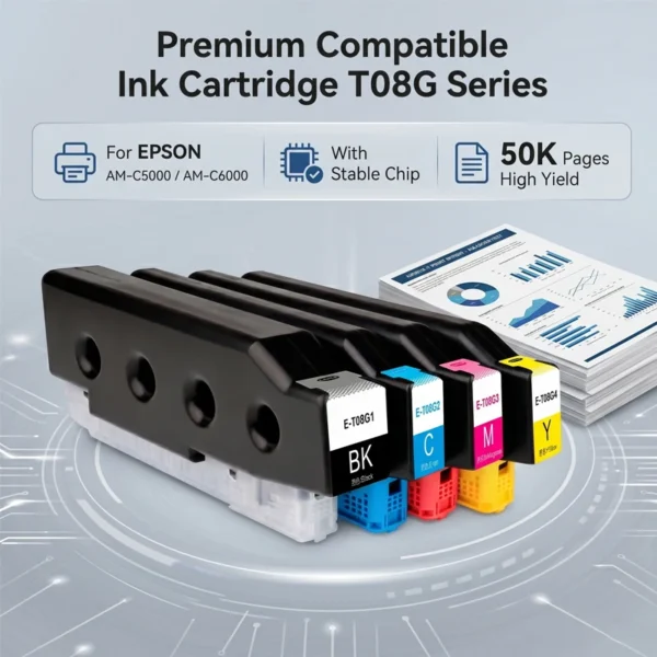 Epson T08G Series for WorkForce Enterprise AM-C5000 AM-C6000 50K Yield Epson T08G series high yield 50K pages ink cartridge for WorkForce Enterprise AM-C5000 and AM-C6000