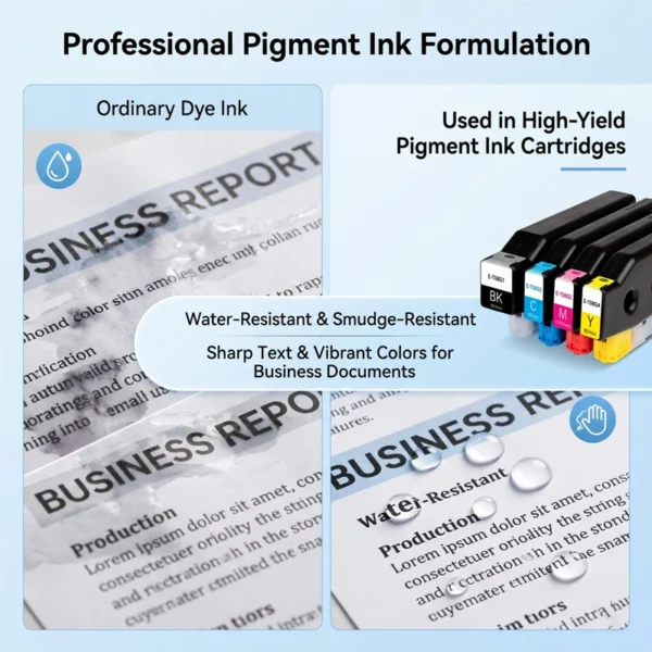 Epson T08G Waterproof and Smudge-Resistant Commercial Pigment Ink Comparison of professional waterproof pigment ink versus dye ink for Epson WorkForce Enterprise T08G