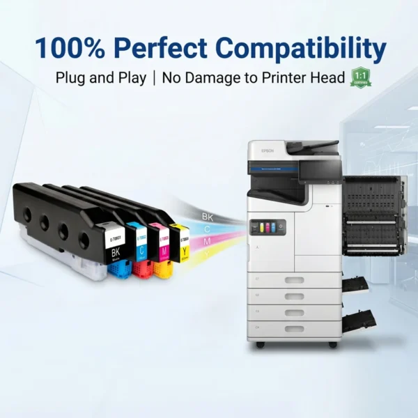 Epson WorkForce Enterprise AM-C5000 AM-C6000 T08G Ink Cartridge Compatibility Epson WorkForce Enterprise AM-C5000 AM-C6000 printer with T08G plug and play pigment ink tanks